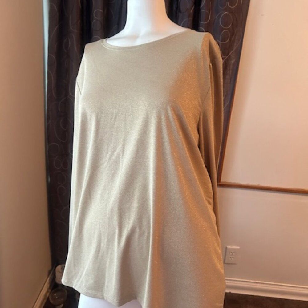 Talbots Camel Metallic long sleeve boat neck top, size 2X